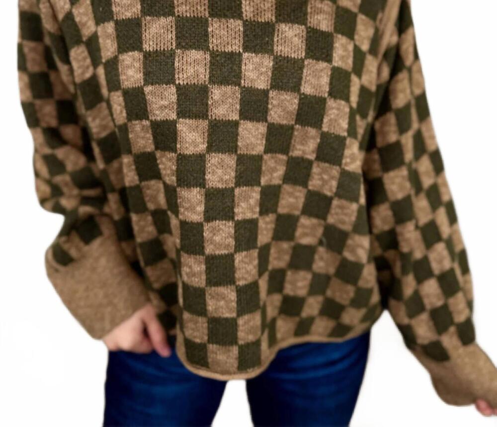NEW MELLO weekend cotton blend long sleeve sweater in olive green